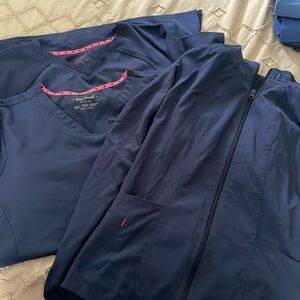 Heart Soul XL Scrub Tops (2) and Heart Soul Scrub Jacket XL